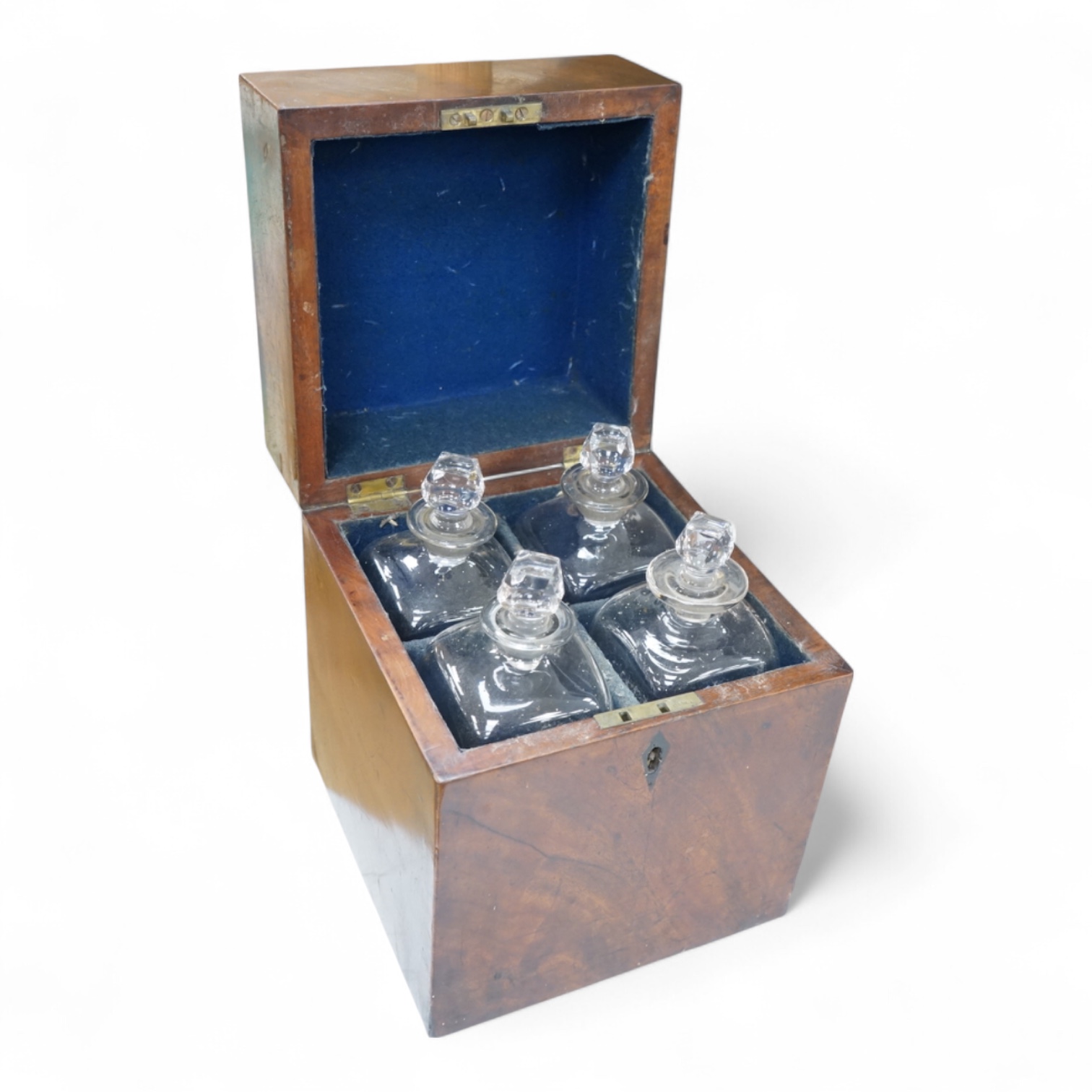 A George III mahogany four bottle decanter box, 26cm
